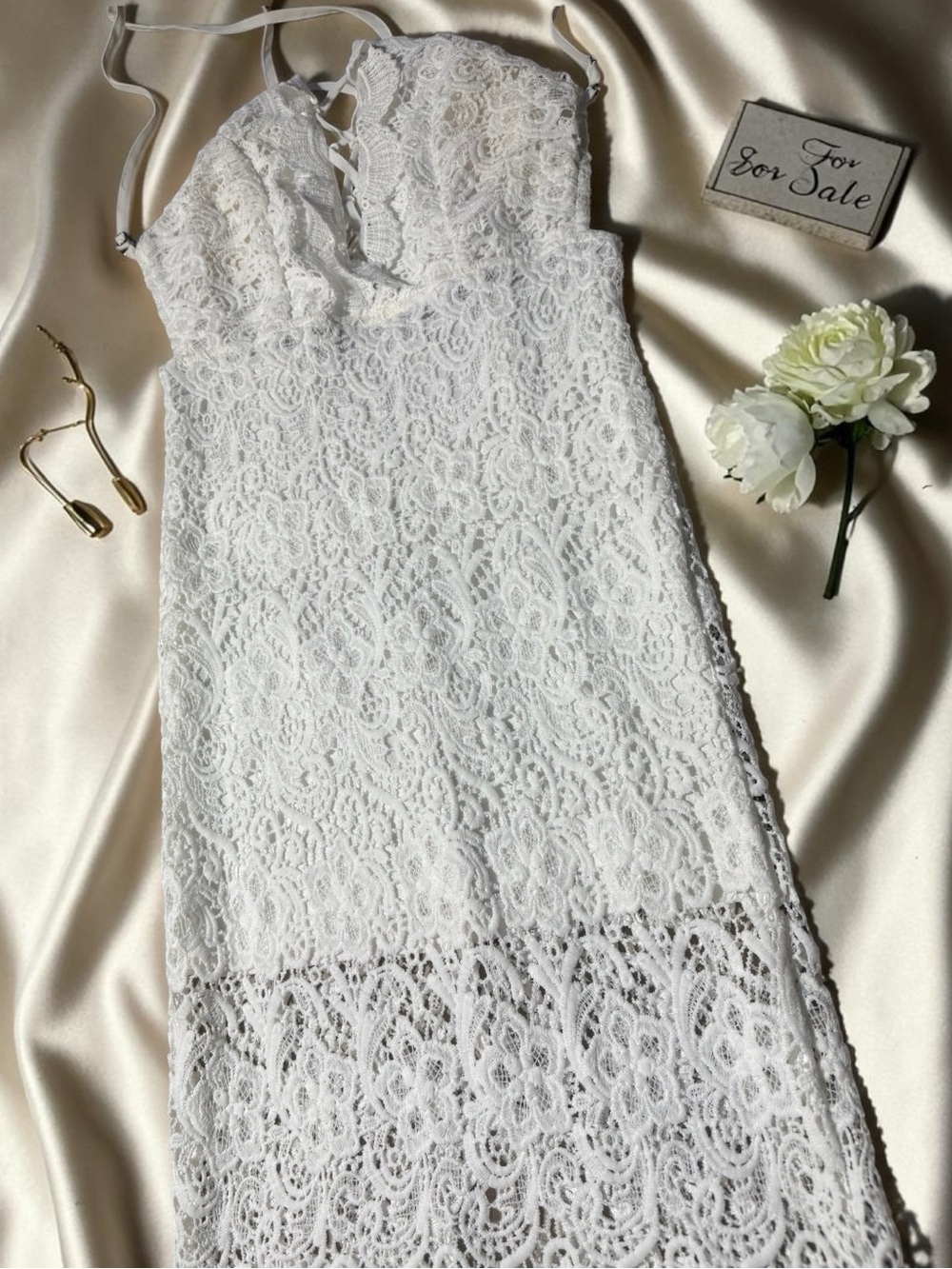White Lace-Trim Corset Back Dress